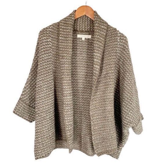 Italian Alpaca Open Front Cardigan Sweater S Brown White Fleck Shawl Collar - Picture 2 of 7